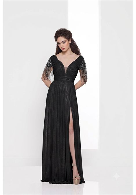 Abito con manicha corta rivestita di strass Impero Couture IMPERO | Abiti | J10891NERO