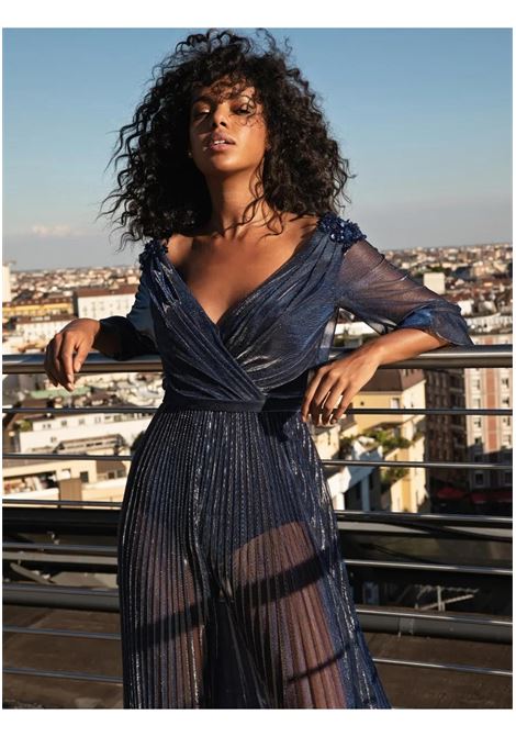 ABITO LUNGO CON GONNA TRASPARENTE ELEGANTE NICOLE MILANO NICOLE | Abiti | 22116BLU