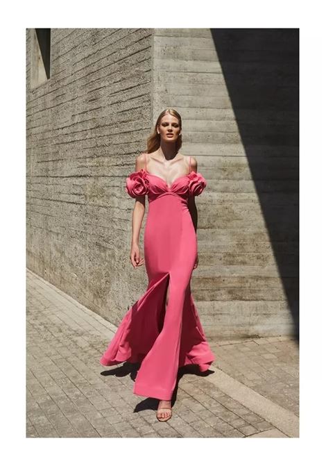 Abito lungo modello sirena con maniche con rouges Maestri MAESTRI | Abiti | 4913PINK