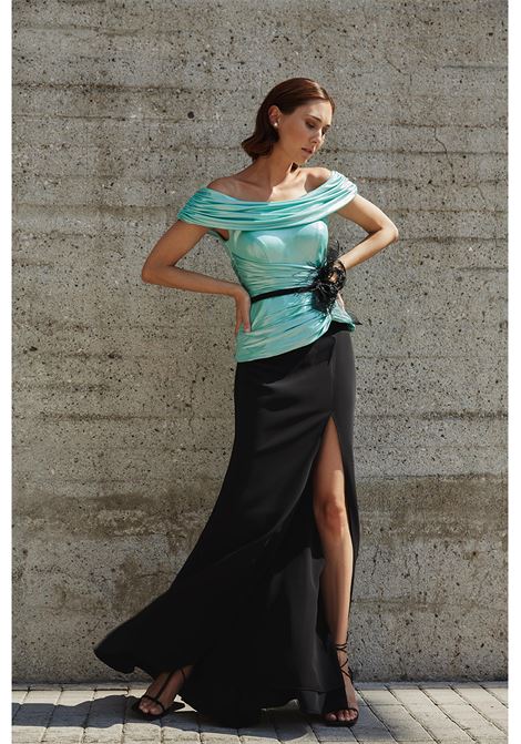 Corpetto in tessuto cangiante coordinato con gonna sirena Maestri MAESTRI | Abiti | 4941PISTACCHIO