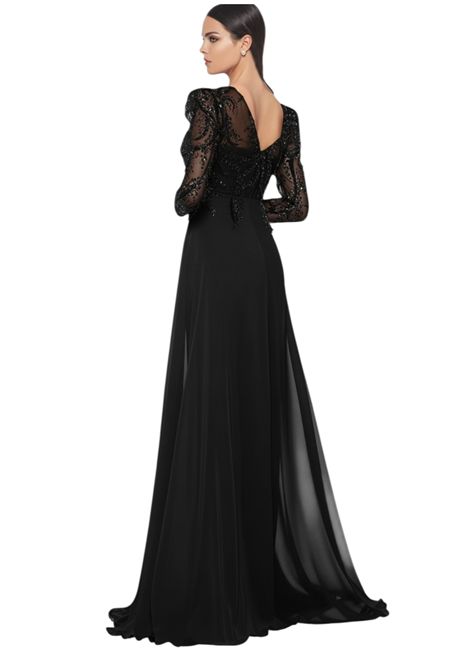 Impero jumpsuit with panel and bodice worked long sleeve IMPERO | dress | BL4655NERO