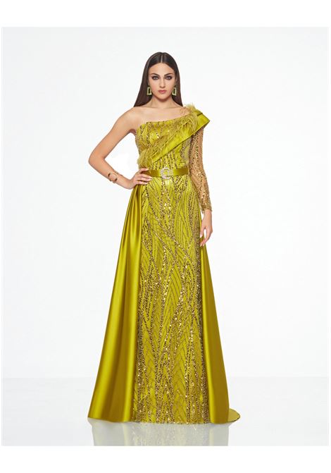 Abito monospalla lime con applicazioni Impero IMPERO | Abiti | BL4745CAMPIONE