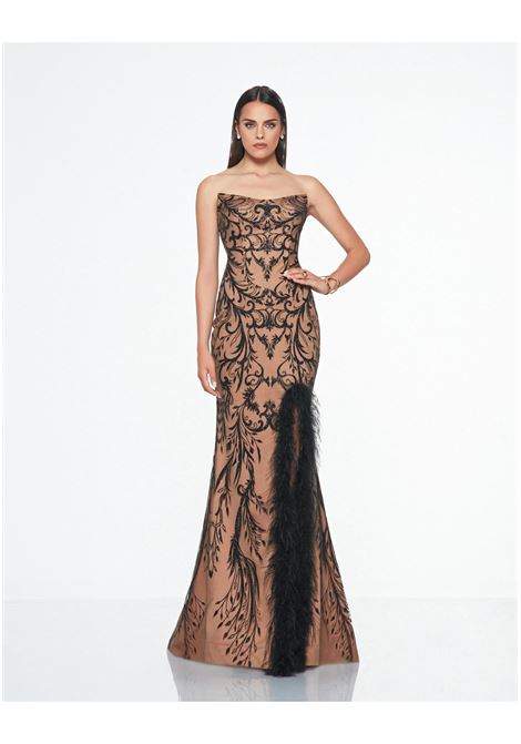 Impero long dress with bodice and feather slit IMPERO | dress | IV2316/34CAMPIONE