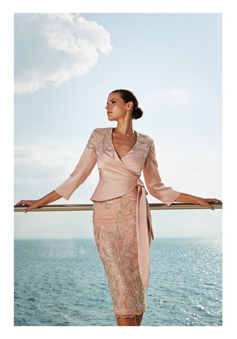 Giacca lavorata in seta cipria con gonna a coordinato completamente lavorata Maestri MAESTRI | Abiti | 5046NUDE