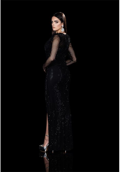 Abito manica lunga in Tessuto a Rete e strass IMPERO | Abiti | RB5206CAMPIONE