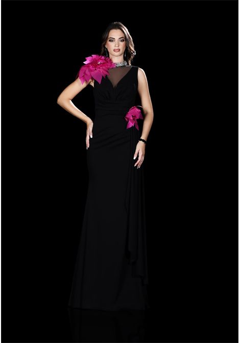 Long dress with jewel detail and contrasting flowers IMPERO | dress | SL4121CAMPIONE