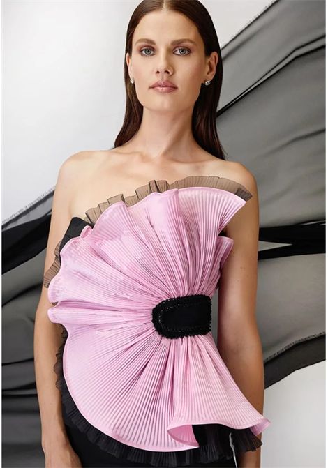 Coordinato corpetto con rouches e gonna MAESTRI | Abiti | M5170NERO/ROSA