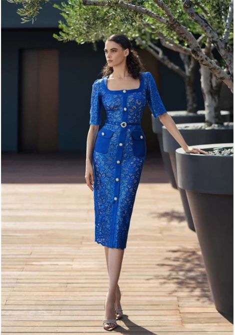 ABITO MIDI IN PIZZO CON CINTURA GIOIELLO MISCHALIS | Abiti | M386961