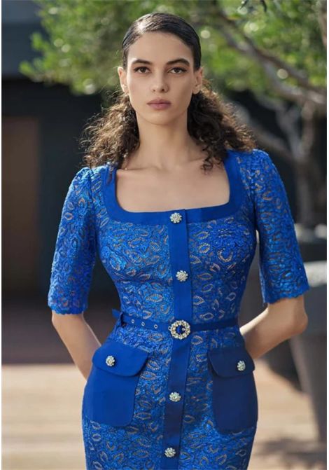 ABITO MIDI IN PIZZO CON CINTURA GIOIELLO MISCHALIS | Abiti | M386961