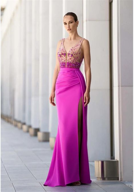 Abito a sirena con corpetto ricamato con pietre e strass MISCHALIS | Abiti | M387232