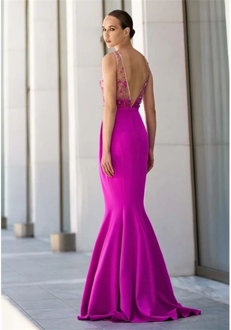 Abito a sirena con corpetto ricamato con pietre e strass MISCHALIS | Abiti | M387232
