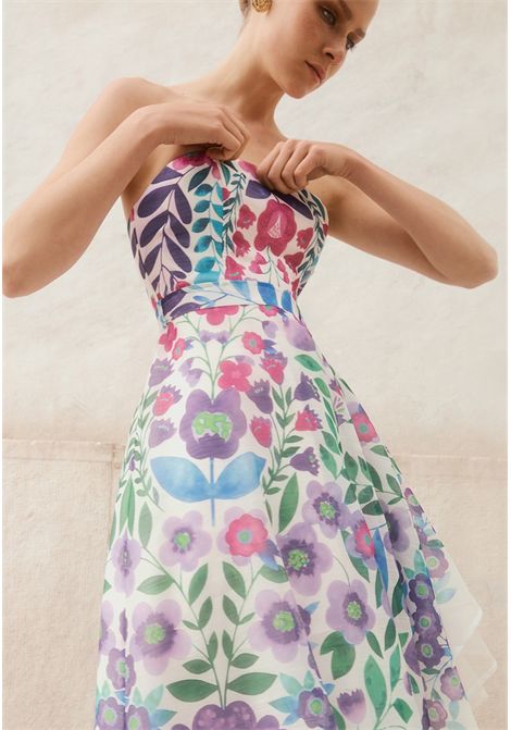 Asymmetrical Floral Pattern Flared Dress  TWINS | dress | T4615UNIC