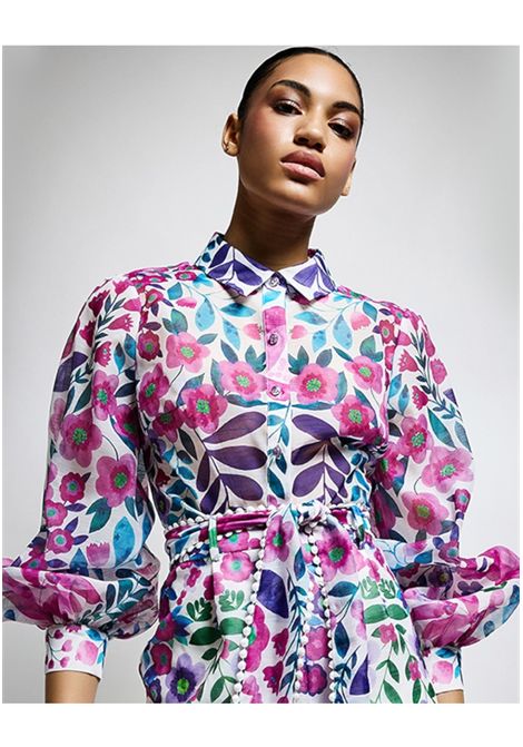 Crop Top Shirt with Floral Pattern and Puff Sleeves TWINS | shirts | T4617TUNIC