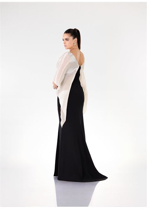Abito a sirena con mantellina incorporata a contrasto IMPERO | Abiti | AH5023BEIGE/NERO