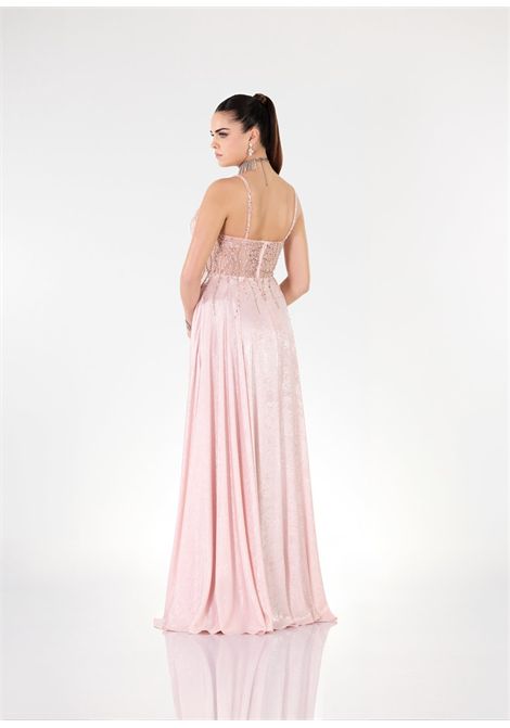 Long Blush Pink Dress with Embroidered Bodice and Slit IMPERO | dress | EP60675CAMP