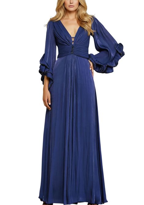 ABITO LUNGO CON VOLANT MAESTRI | Abiti | 5261BLU