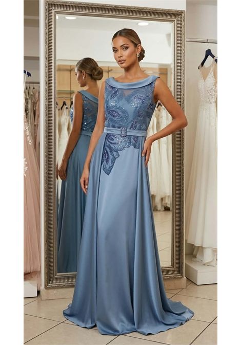 Abito da Cerimonia Azzurro Polvere con Gonnellone Staccabile e Ricami in Paillettes MUSANI | Abiti | RR09001027