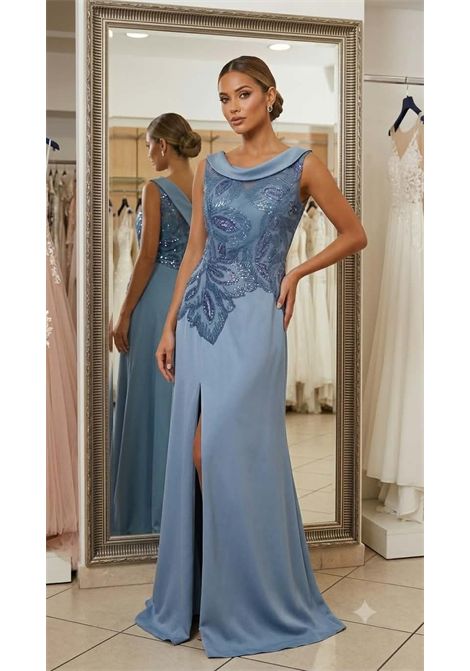Abito da Cerimonia Azzurro Polvere con Gonnellone Staccabile e Ricami in Paillettes MUSANI | Abiti | RR09001027