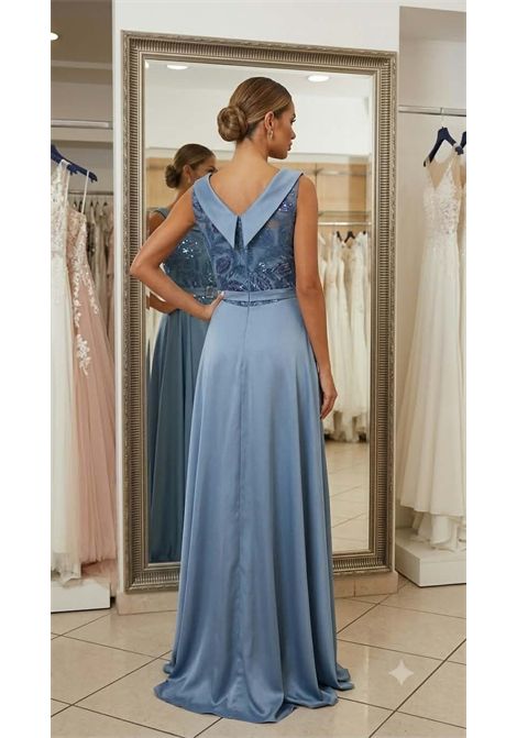 Abito da Cerimonia Azzurro Polvere con Gonnellone Staccabile e Ricami in Paillettes MUSANI | Abiti | RR09001027