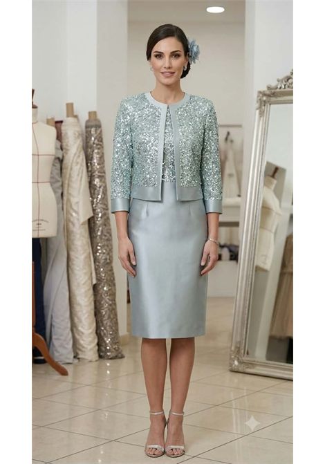 Abito a Tubino in Raso e Giacca Cropped di Paillettes MUSANI | Abiti | RR45002763