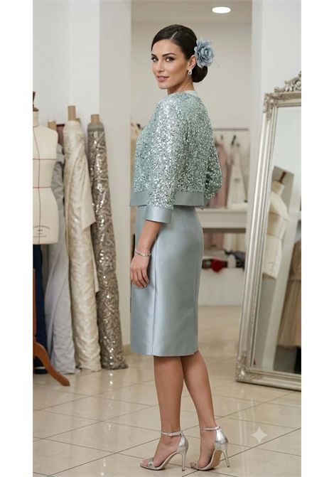 Abito a Tubino in Raso e Giacca Cropped di Paillettes MUSANI | Abiti | RR45002763